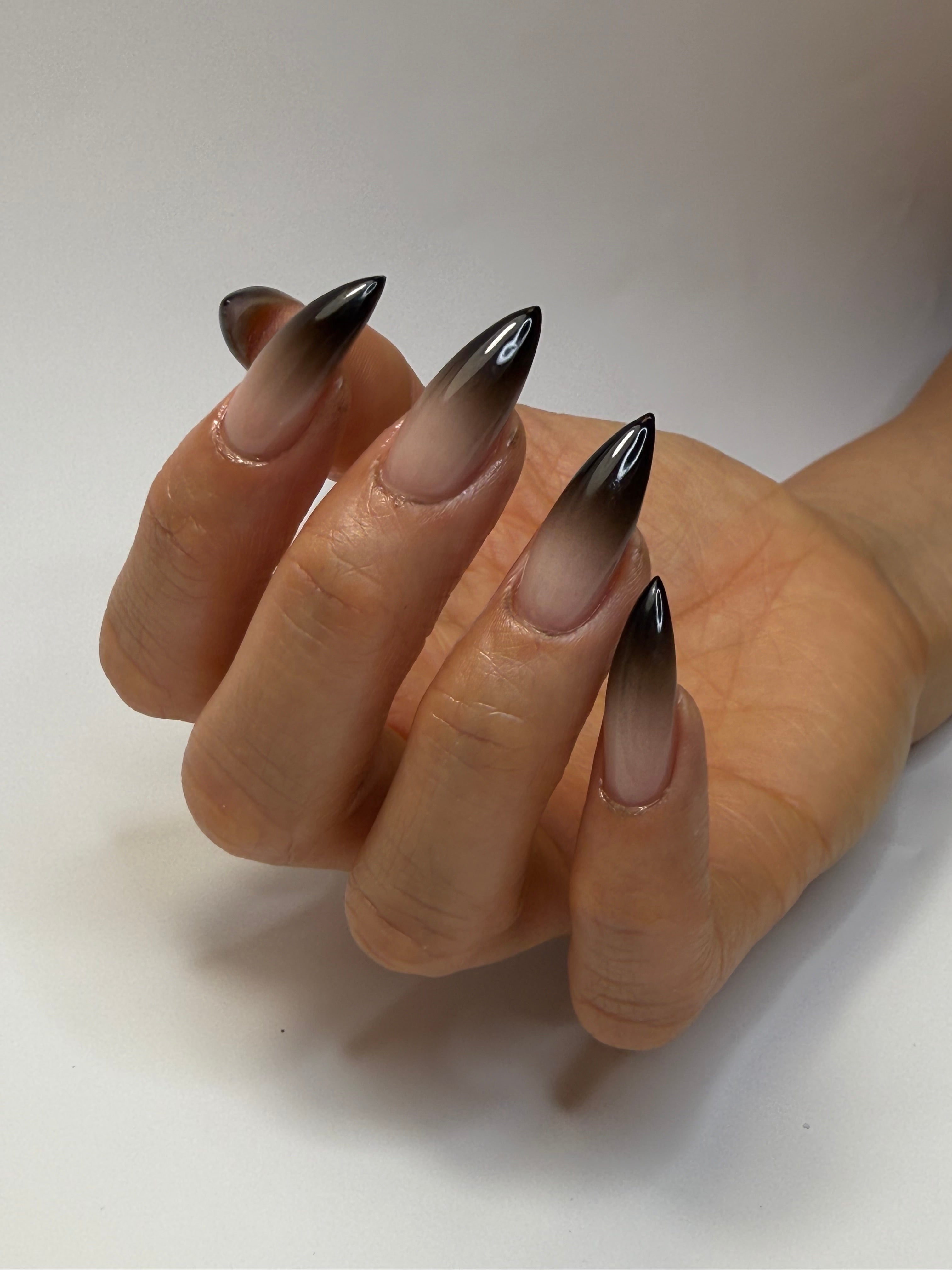 neutral ombre stiletto shape nail art