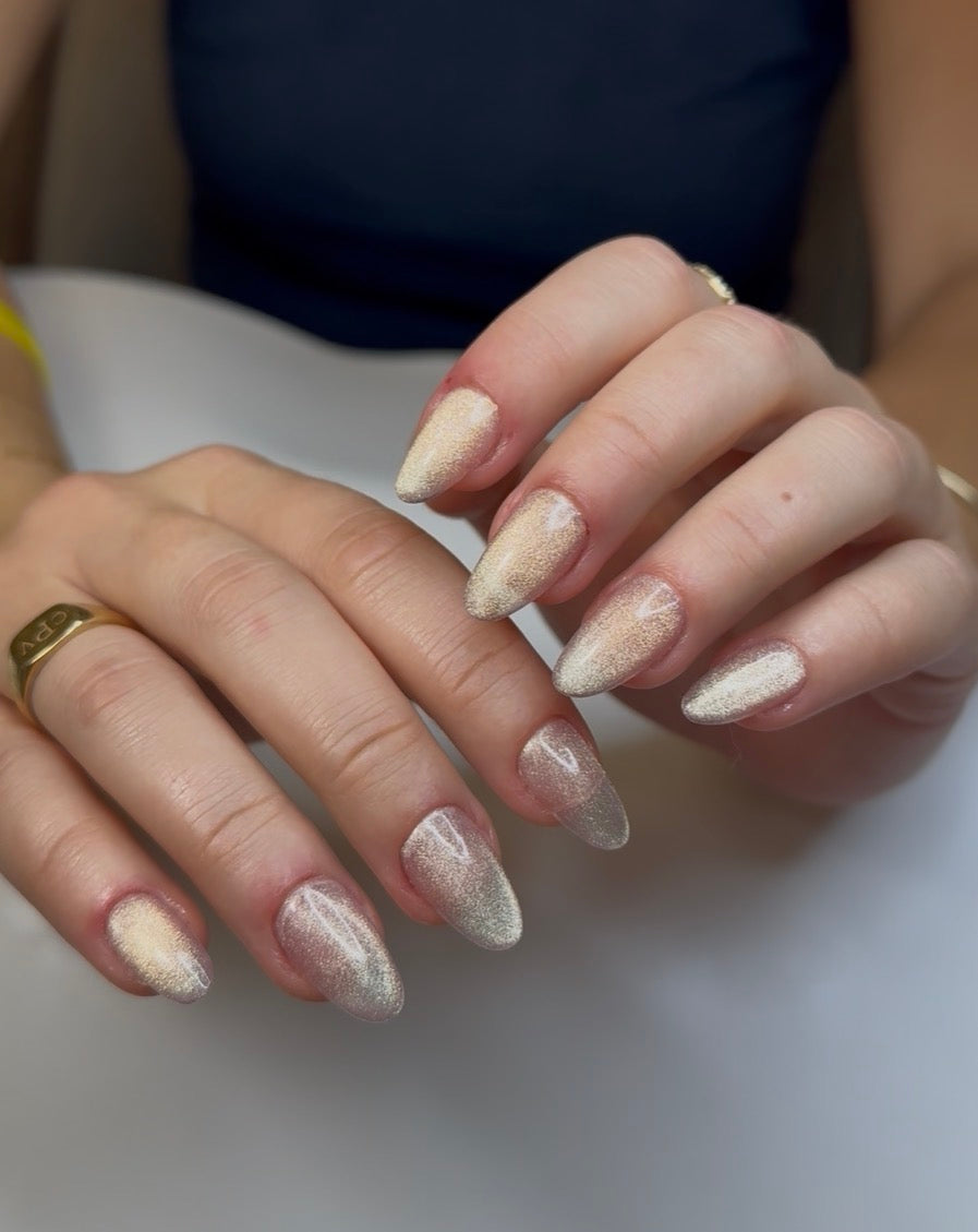 glittery almond shaped nails